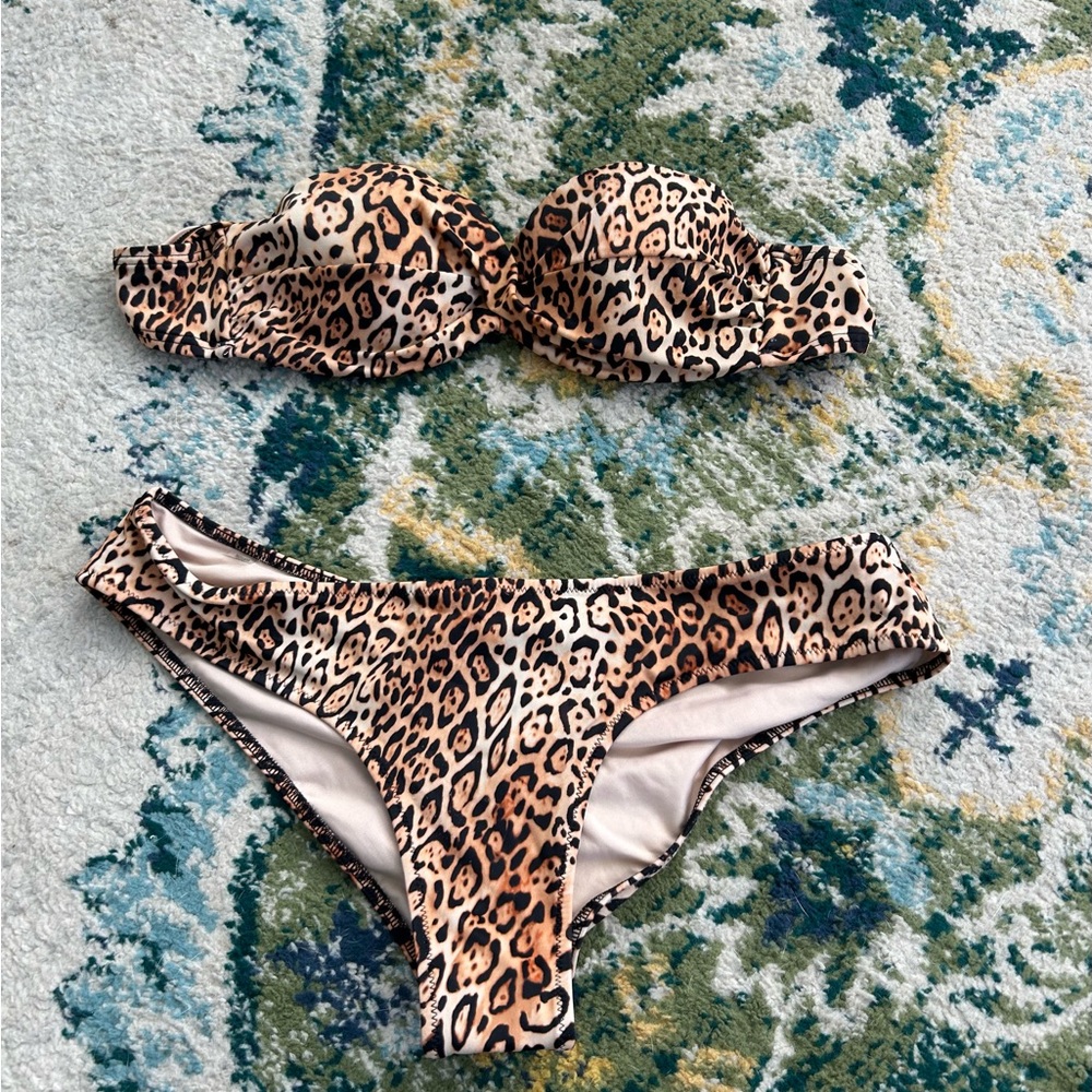 VS leopard print bikini padded push up 34A cheeky hipster bottom size M